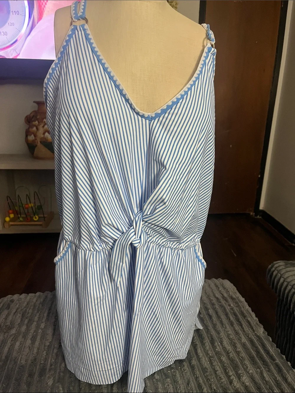 Blue & White Striped Kids One-Piece Romper
